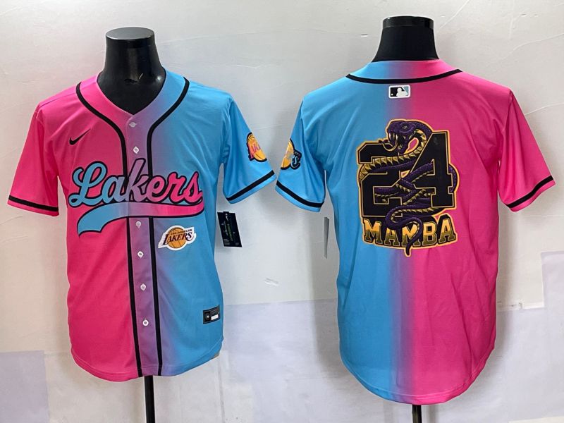 Men 2025 Los Angeles Lakers Blank Blue pink Nike Joint Name NBA Jersey style 6->los angeles lakers->NBA Jersey